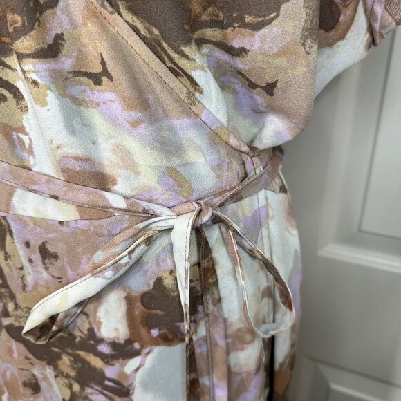 Halogen Short Sleeve Midi V-Neck Beige-Purple Wax Paint Wrap Dress XXL - Picture 6 of 16